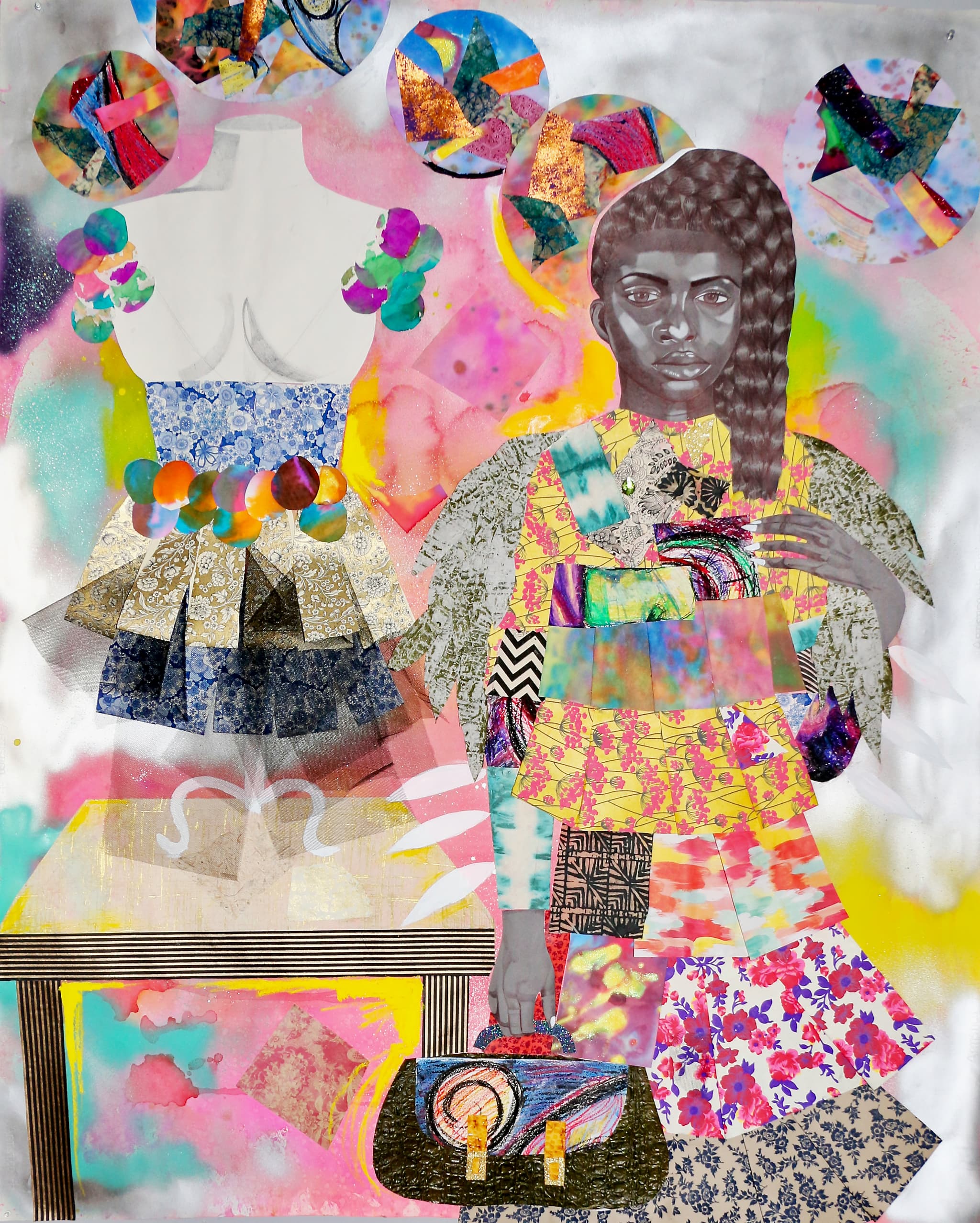 Girl Standing with the Green Alligator Bag Next to Mannequin